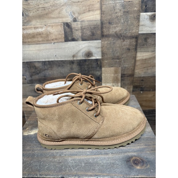 New UGG Neumel Chukka Boots Suede Shearling Lined Tan Lace Up Women's Size 8 - Picture 3 of 6